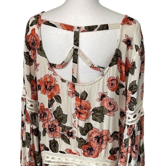 Laurie Felt Floral Drapey‎ Blouse Crochet Size Medium Cream Pink - Picture 5 of 9